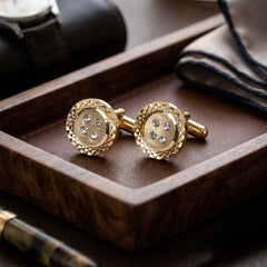 Gold-Tone Button-Design Cufflinks