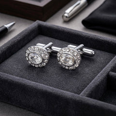 Oval Crystal Halo Cufflinks
