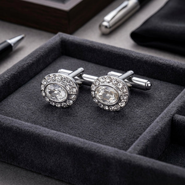 Oval Crystal Halo Cufflinks