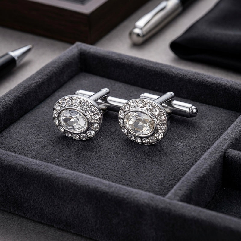 Oval Crystal Halo Cufflinks