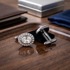 Oval Crystal Halo Cufflinks