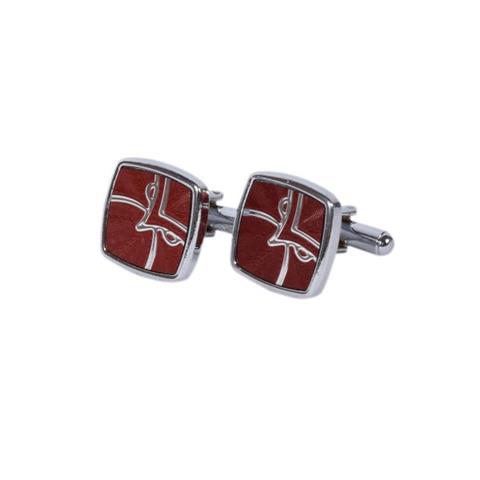Crimson Enamel & Silver Abstract Cufflinks