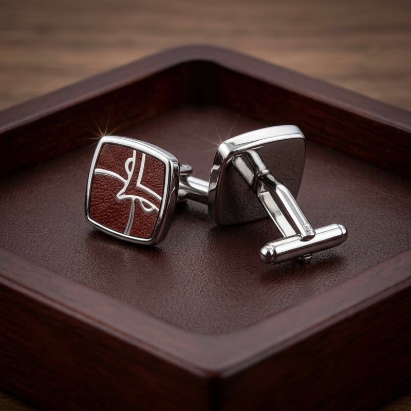 Crimson Enamel & Silver Abstract Cufflinks