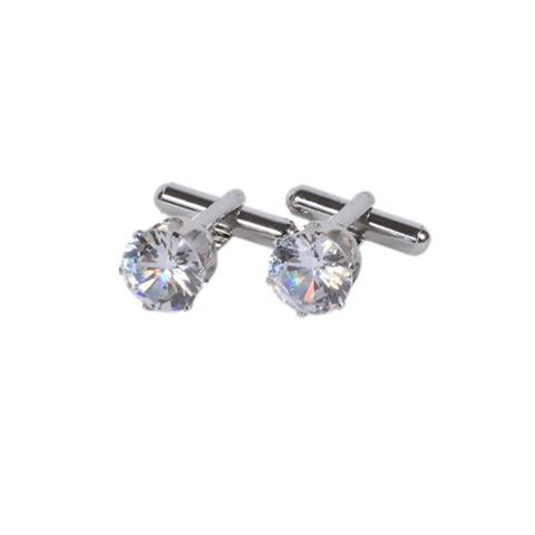 Classic Solitaire Crystal Cufflinks – Silver Tone