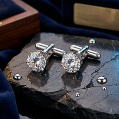 Classic Solitaire Crystal Cufflinks – Silver Tone