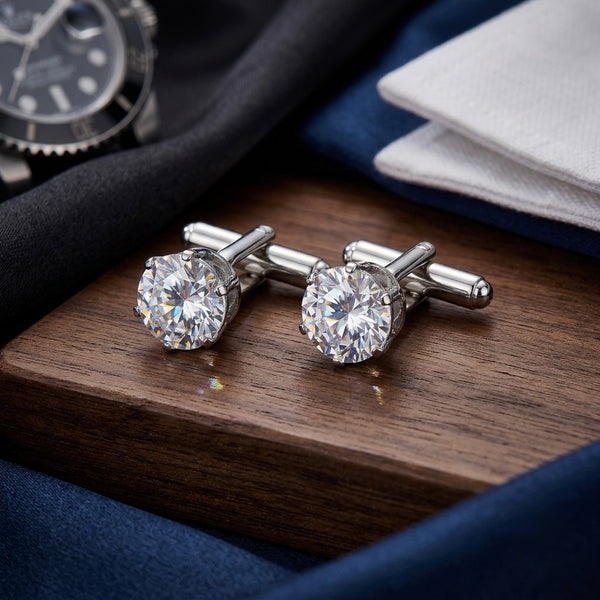 Classic Solitaire Crystal Cufflinks – Silver Tone