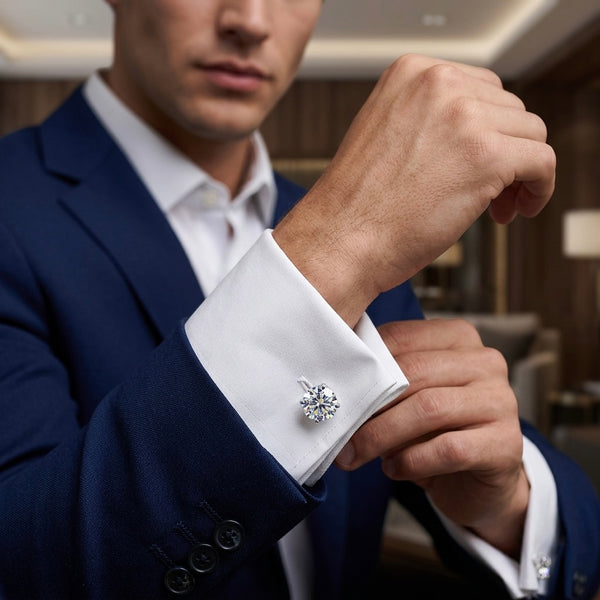 Classic Solitaire Crystal Cufflinks – Silver Tone