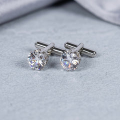 Classic Solitaire Crystal Cufflinks – Silver Tone