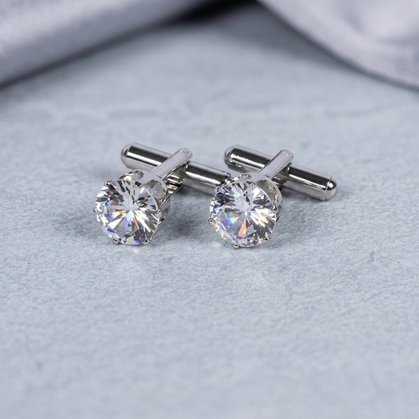 Classic Solitaire Crystal Cufflinks – Silver Tone