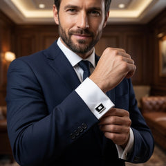 Classic Geometric Black & Silver Cufflinks
