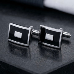 Classic Geometric Black & Silver Cufflinks
