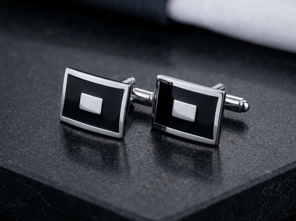 Classic Geometric Black & Silver Cufflinks