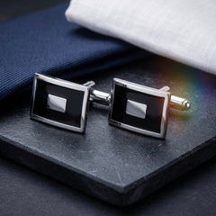 Classic Geometric Black & Silver Cufflinks