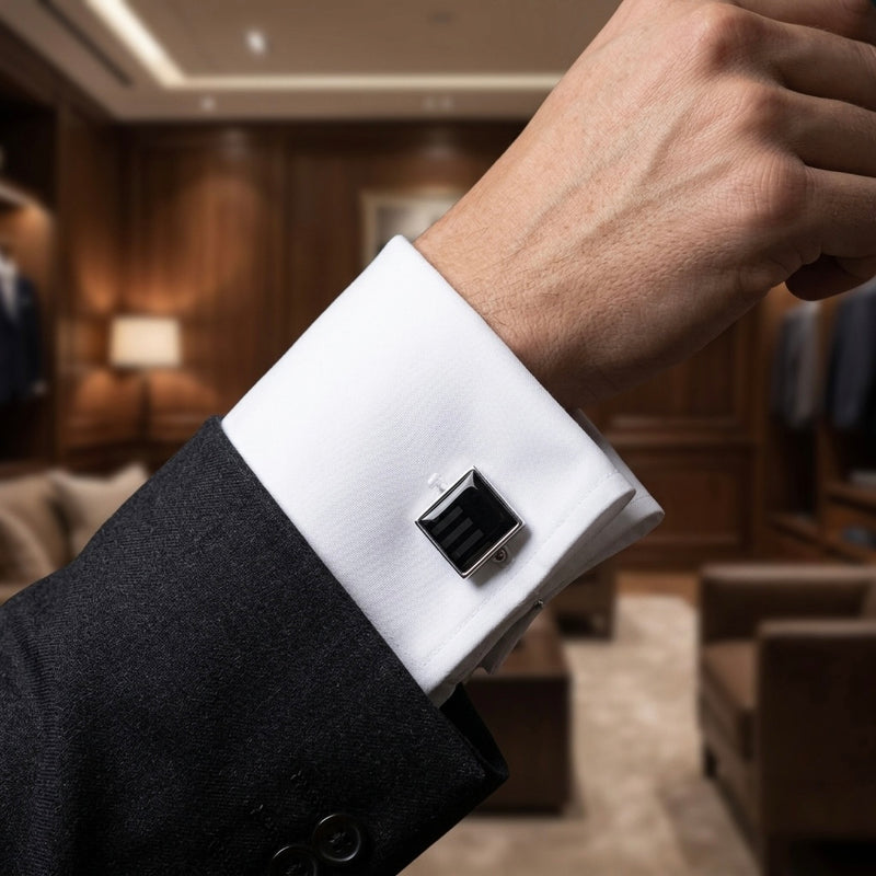 Sleek Onyx-Style Striped Square Cufflinks