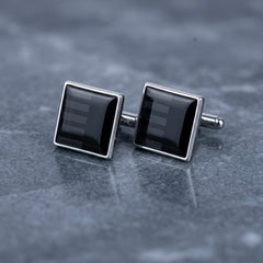 Sleek Onyx-Style Striped Square Cufflinks