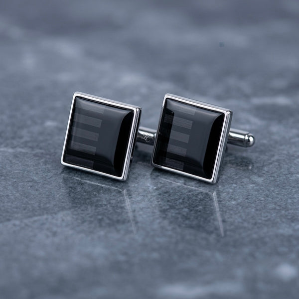 Sleek Onyx-Style Striped Square Cufflinks