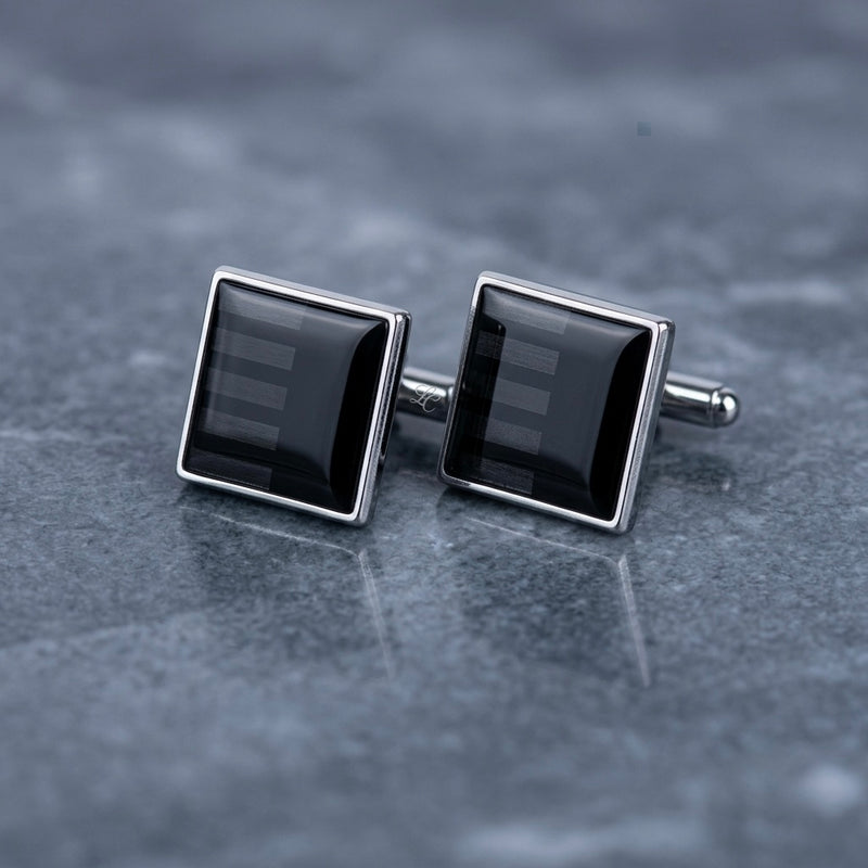 Sleek Onyx-Style Striped Square Cufflinks