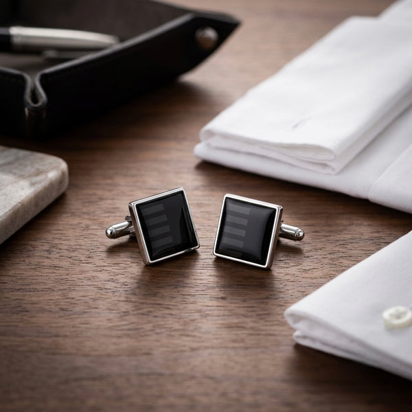 Sleek Onyx-Style Striped Square Cufflinks
