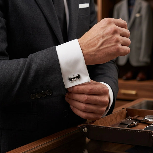 Classic Black & Silver Bat Signal Cufflinks