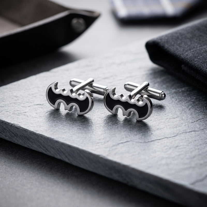 Classic Black & Silver Bat Signal Cufflinks