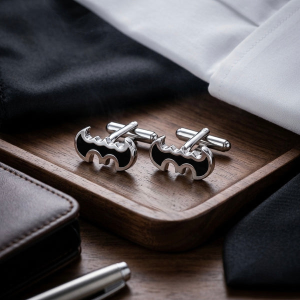 Classic Black & Silver Bat Signal Cufflinks