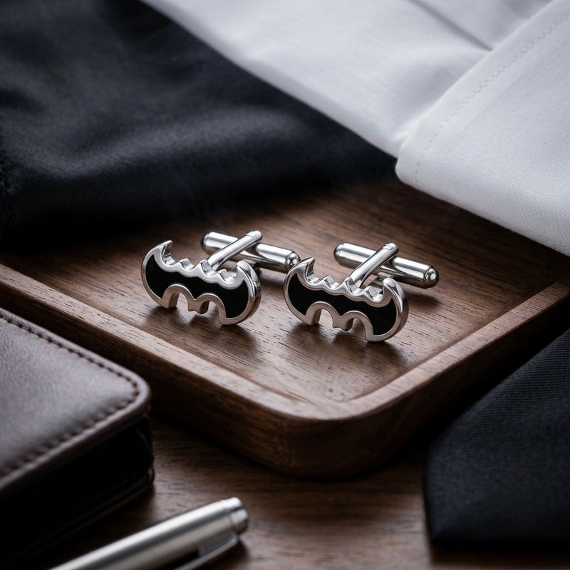 Classic Black & Silver Bat Signal Cufflinks