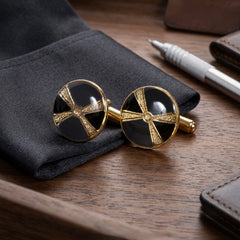 Vintage Gold & Black Enamel Geometric Cufflinks