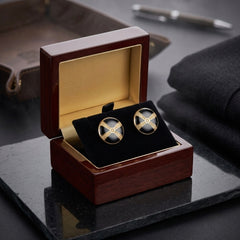 Vintage Gold & Black Enamel Geometric Cufflinks