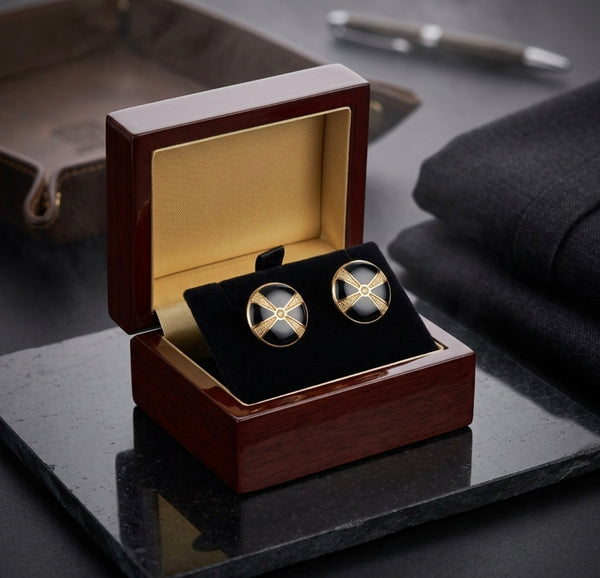 Vintage Gold & Black Enamel Geometric Cufflinks
