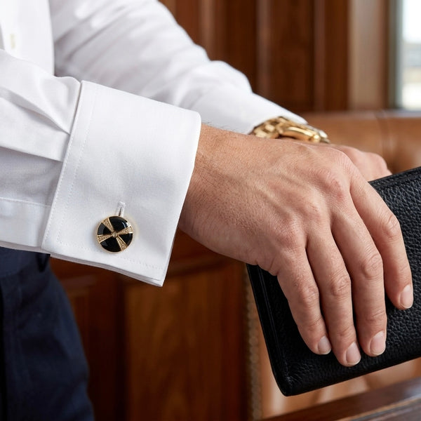 Vintage Gold & Black Enamel Geometric Cufflinks