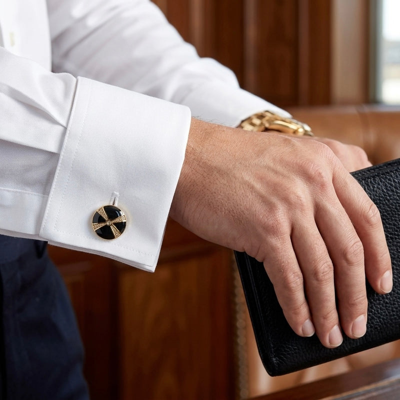 Vintage Gold & Black Enamel Geometric Cufflinks