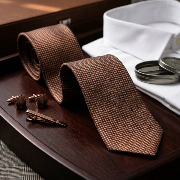 Textured Brown Woven Tie