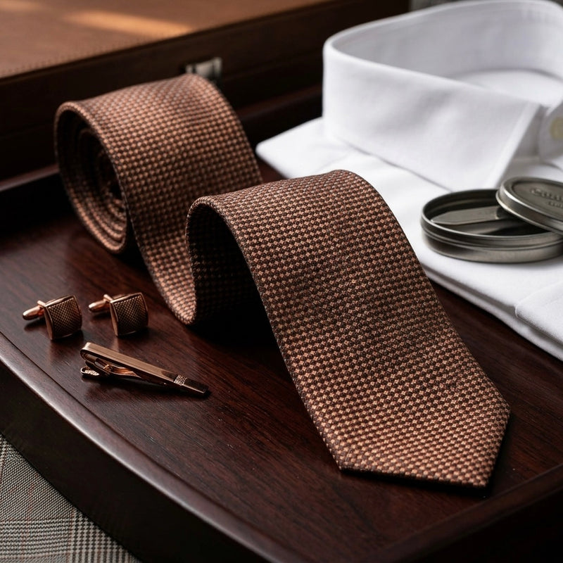 Textured Brown Woven Tie