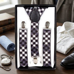 Classic Black & White Checkered Suspender Set