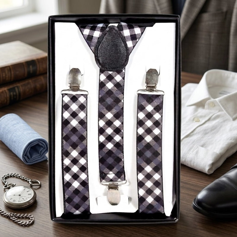 Classic Black & White Checkered Suspender Set