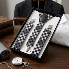Classic Black & White Checkered Suspender Set