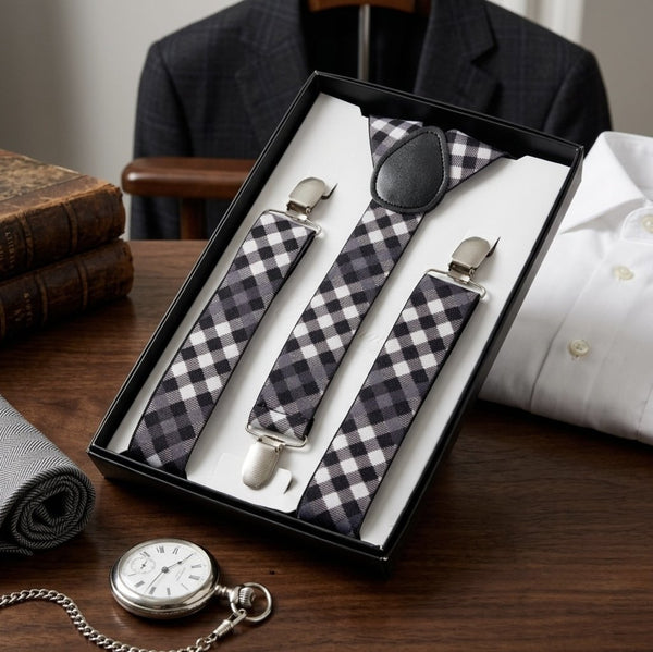 Classic Black & White Checkered Suspender Set