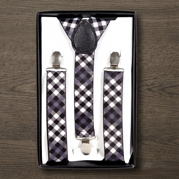Classic Black & White Checkered Suspender Set