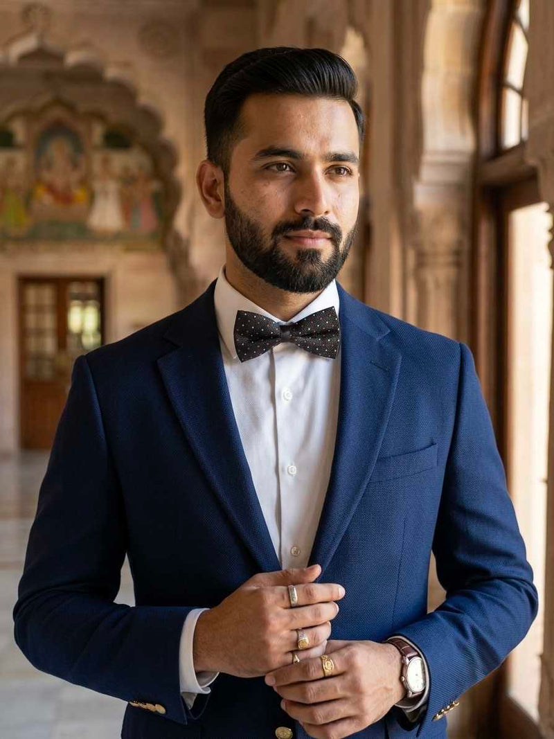 Black Textured Bow Tie with Red & White Accents