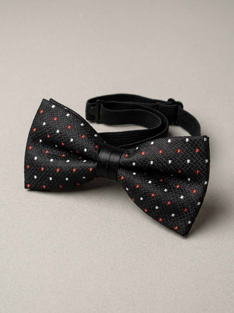 Black Textured Bow Tie with Red & White Accents