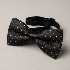 Black Textured Bow Tie with Red & White Accents
