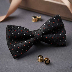 Black Textured Bow Tie with Red & White Accents