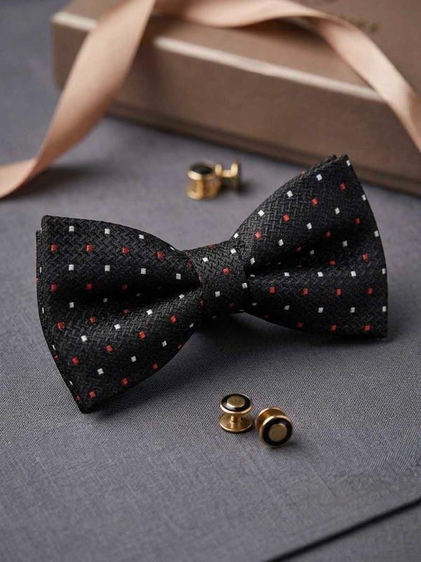 Black Textured Bow Tie with Red & White Accents