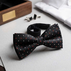 Black Textured Bow Tie with Red & White Accents