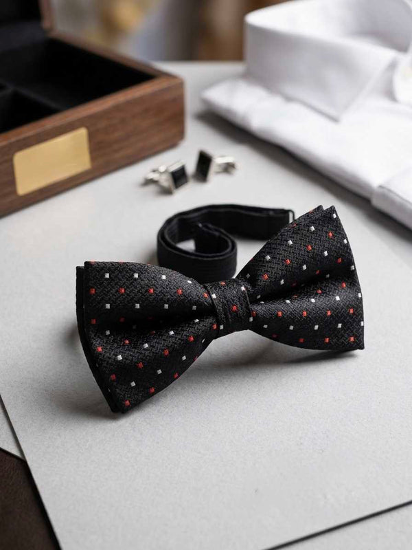 Black Textured Bow Tie with Red & White Accents