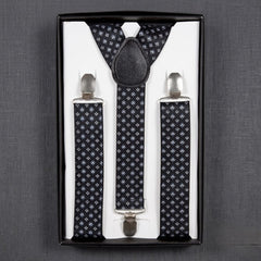 Elegant Navy Blue Diamond Pattern Suspender & Bow Tie Set