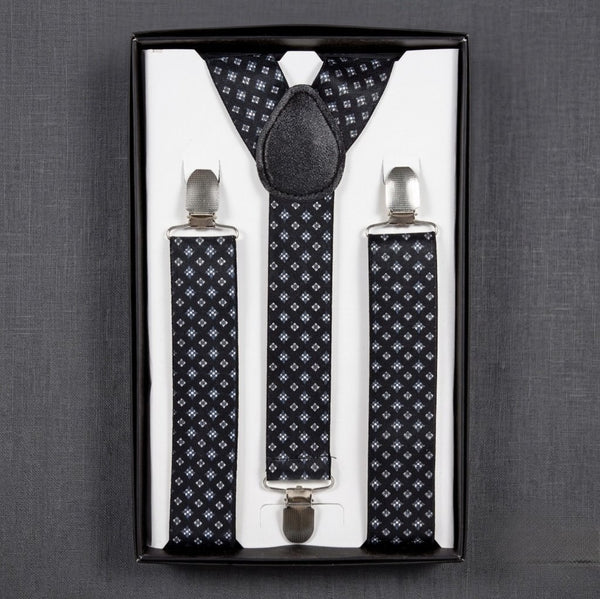 Elegant Navy Blue Diamond Pattern Suspender & Bow Tie Set