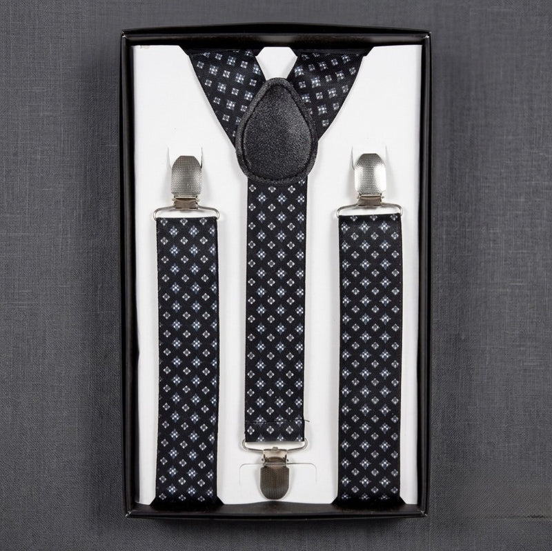 Elegant Navy Blue Diamond Pattern Suspender & Bow Tie Set