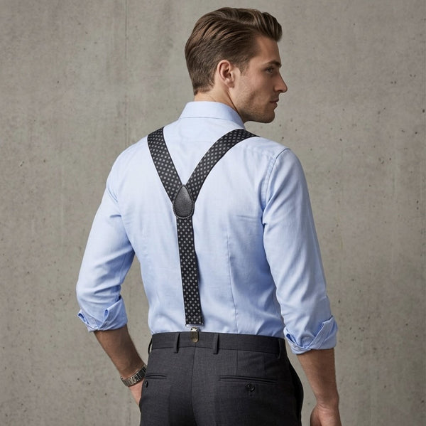 Elegant Navy Blue Diamond Pattern Suspender & Bow Tie Set