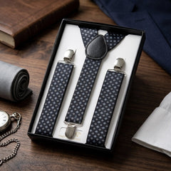 Elegant Navy Blue Diamond Pattern Suspender & Bow Tie Set